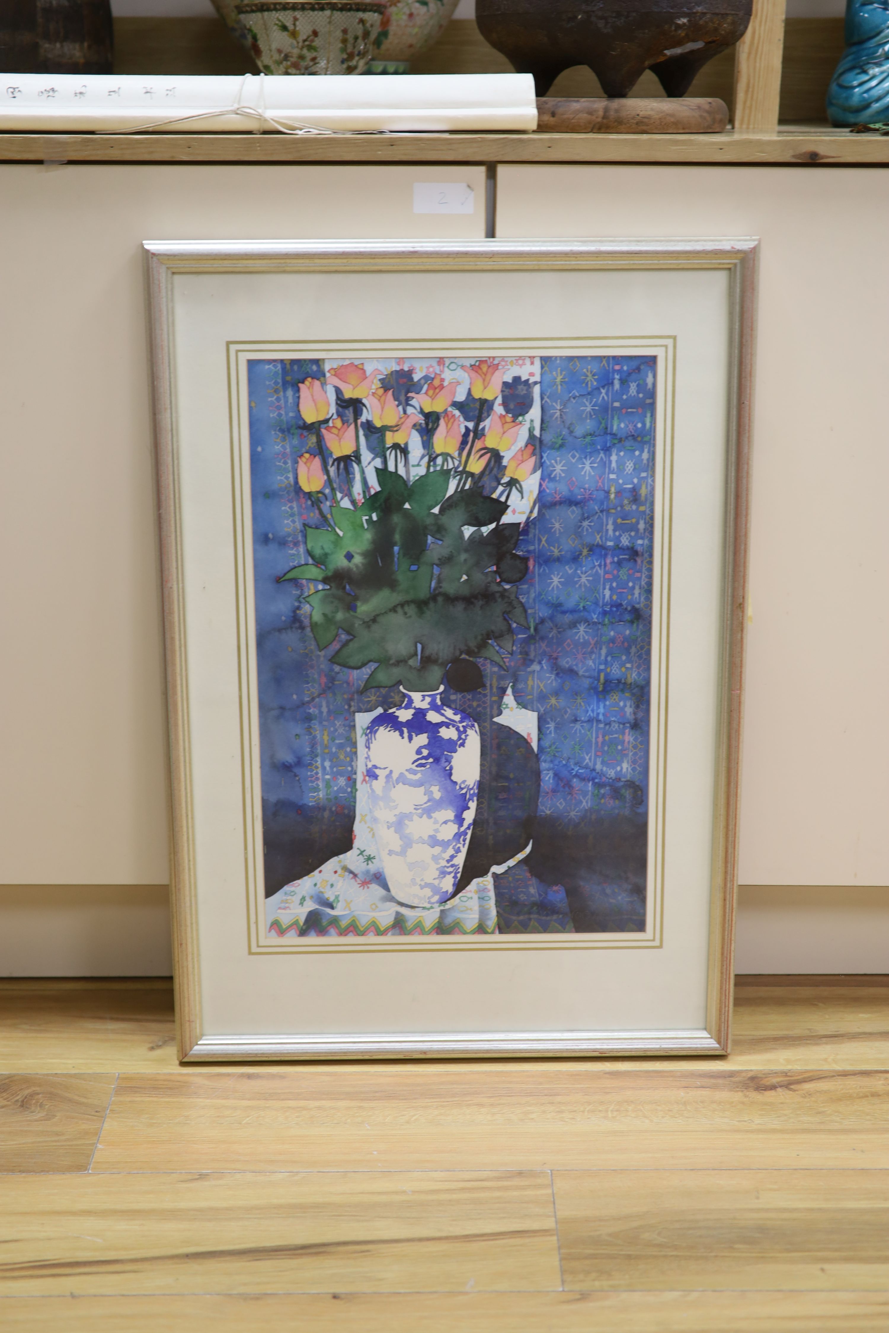 Marcus Akerman, watercolour, Still life of roses in a vase, 53 x 35cm